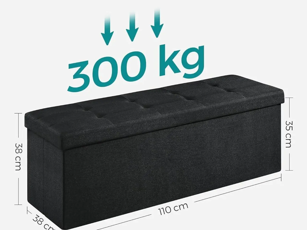 Billede 2 - Opbevaringsbænk med låg 110 x 38 x 38 cm, sort