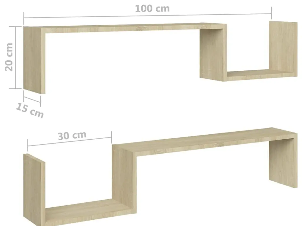 Billede 8 - Væghylder 2 stk. 100x15x20 cm konstrueret træ sonoma-eg