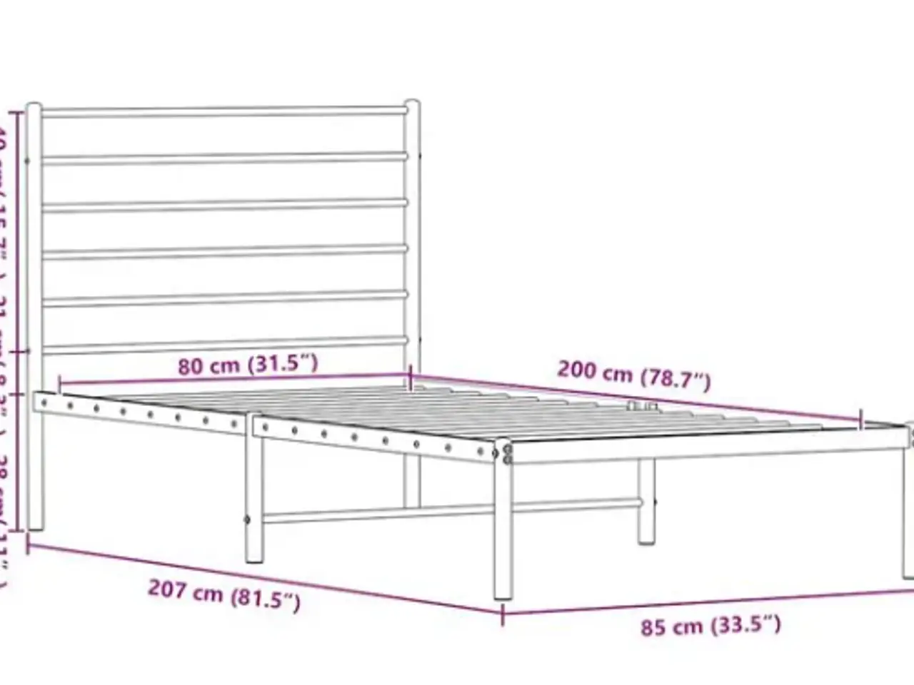 Billede 2 - Sengeramme med sengegavl 80x200 cm metal sort