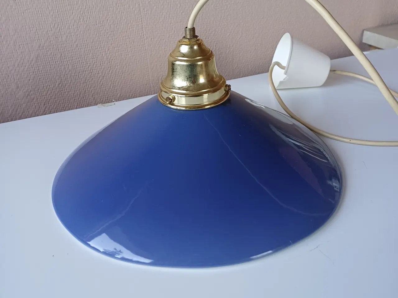 Billede 1 - Stor dansk blå keramik lampe m. forkromet lampetop