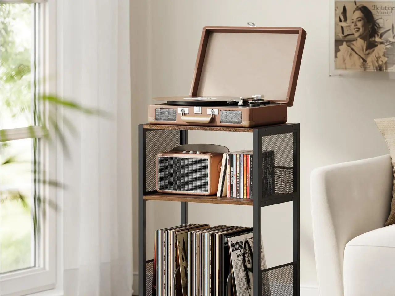 Billede 2 - Pladespillerbord med vinylopbevaring - rustik brun