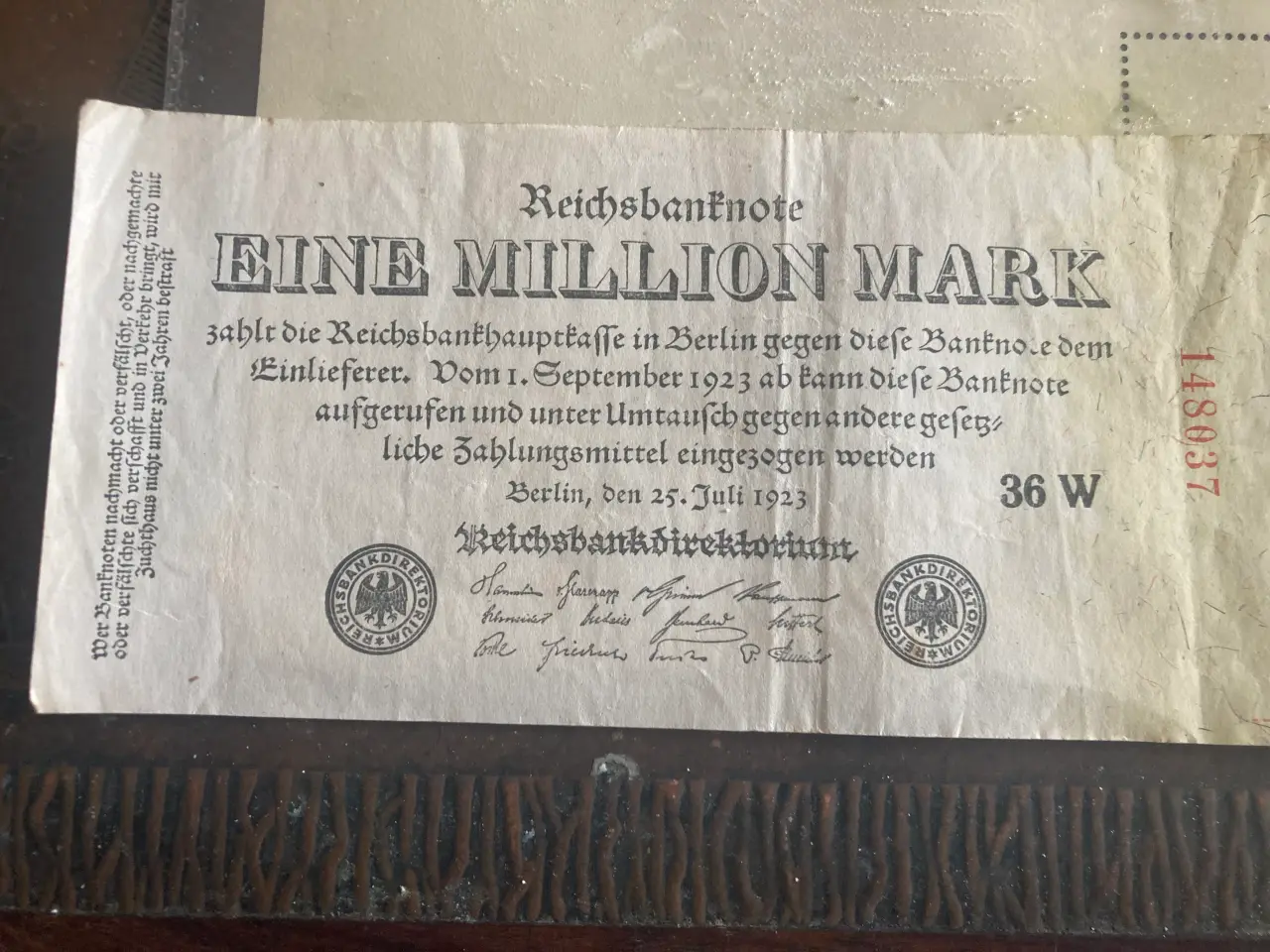 Billede 1 - 1 mio mark seddel fra 1923