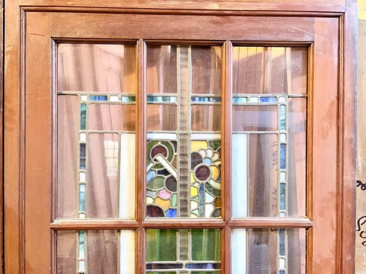 Billede 3 - Unik, dobbelt skydedør m. blyindfattede glas