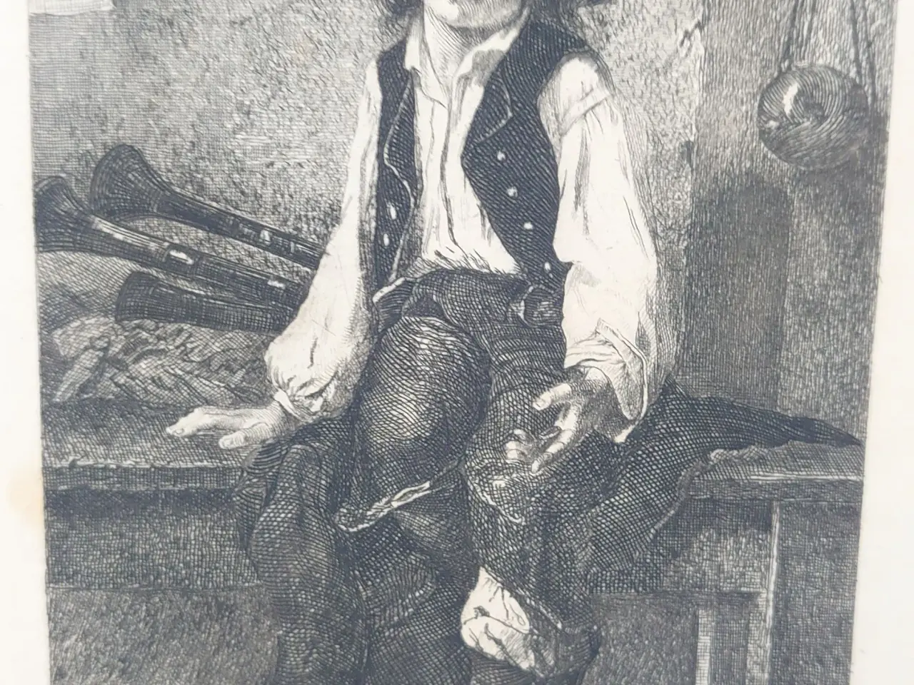 Billede 2 - Kobberstik: Le petit pifferaro (Adolph Lalauze).