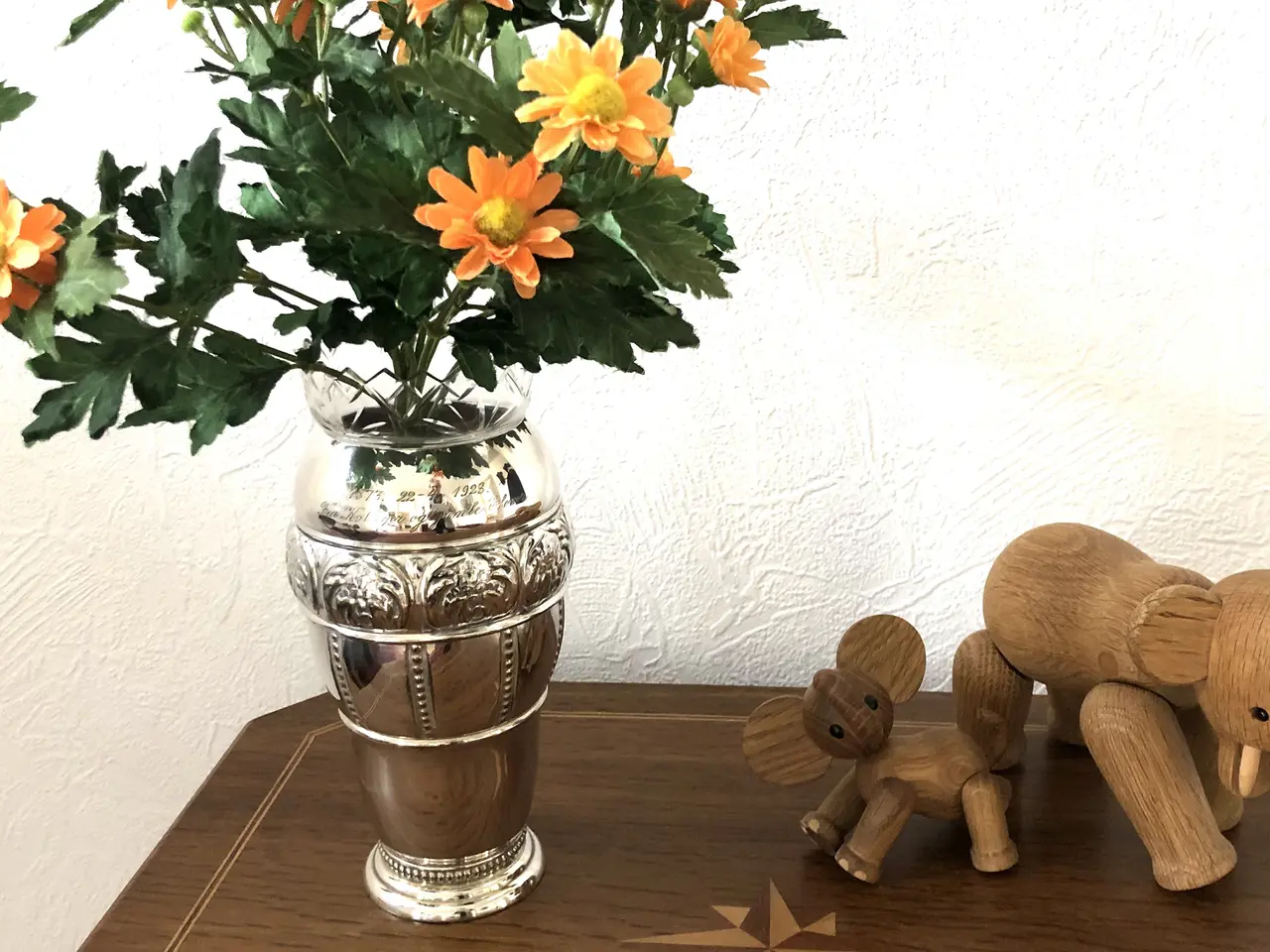 Billede 1 - Gl. Sølvplet vase med glasindsats.