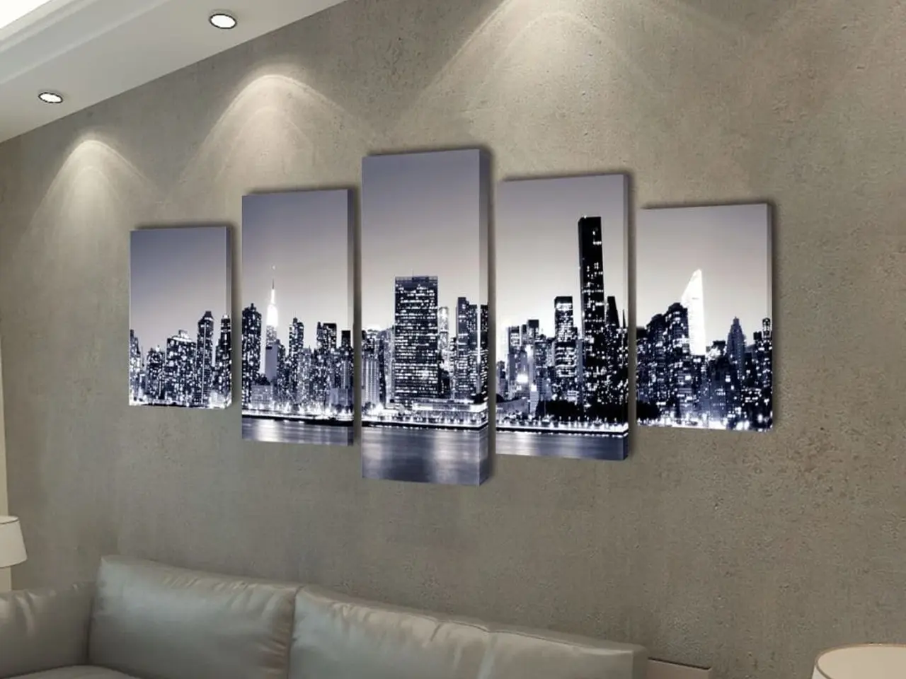 Billede 2 - Sæt af lærredsprint - New York Skyline, sort/hvid, 200×100 cm (5 paneler)