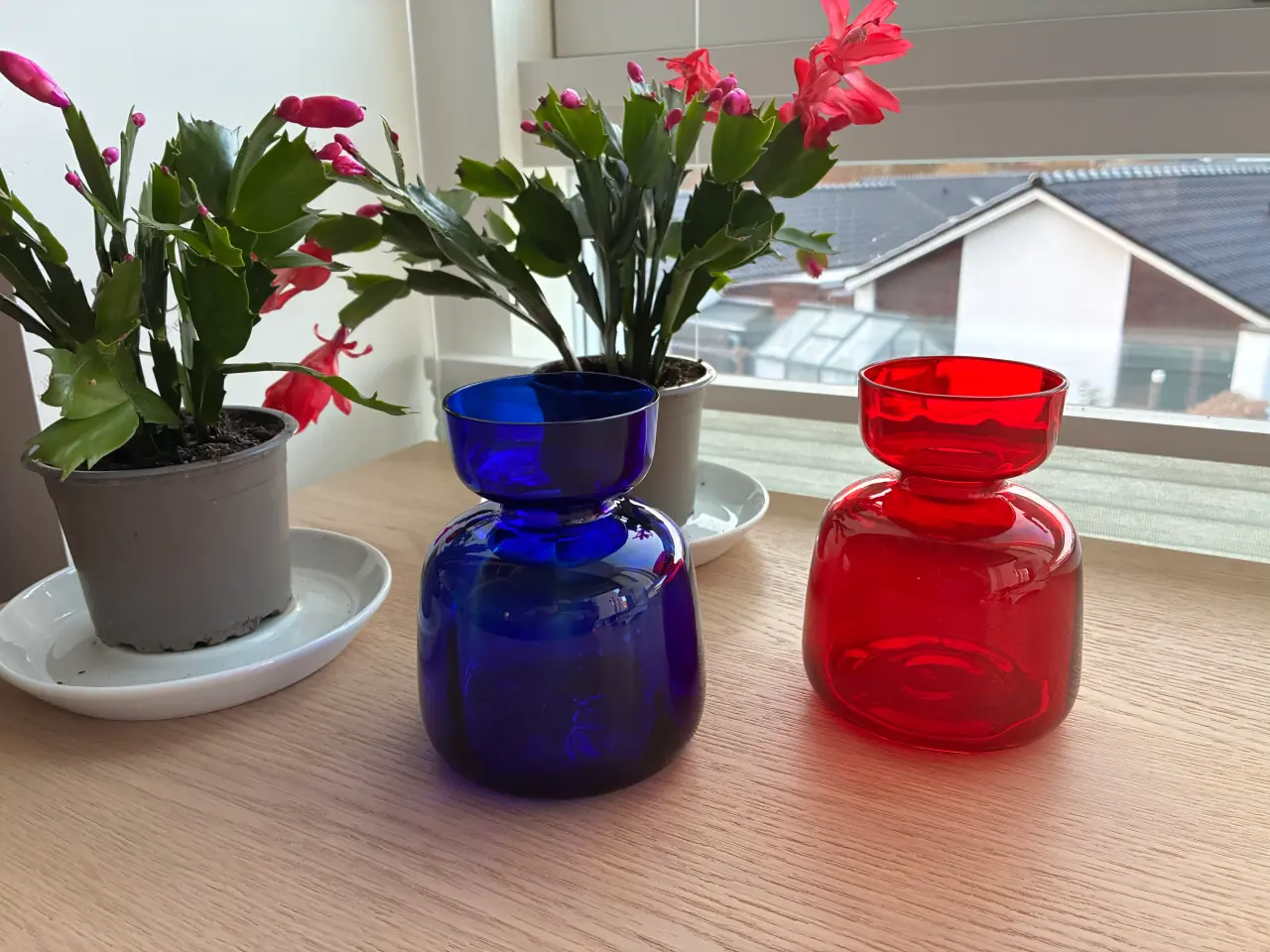 Billede 1 - Hyacintglas - blå og rød - Holmegaard