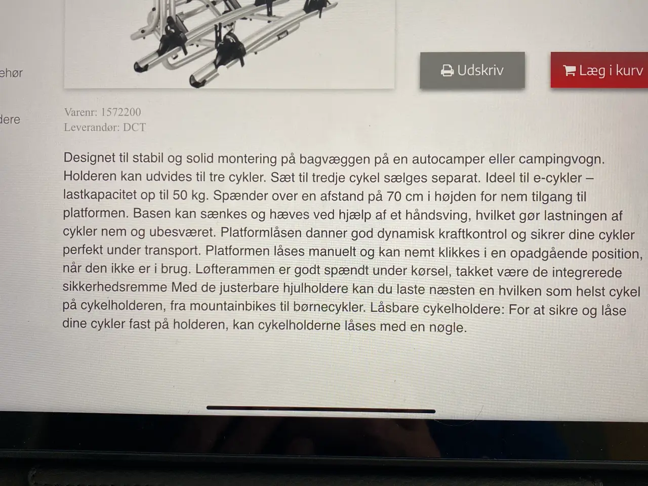 Billede 2 - Thule V16 Cykelholder med manuel hejs
