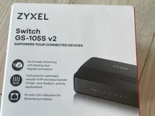 ZyXEL Switch GS-105S v2, med 5 porte. Ny 