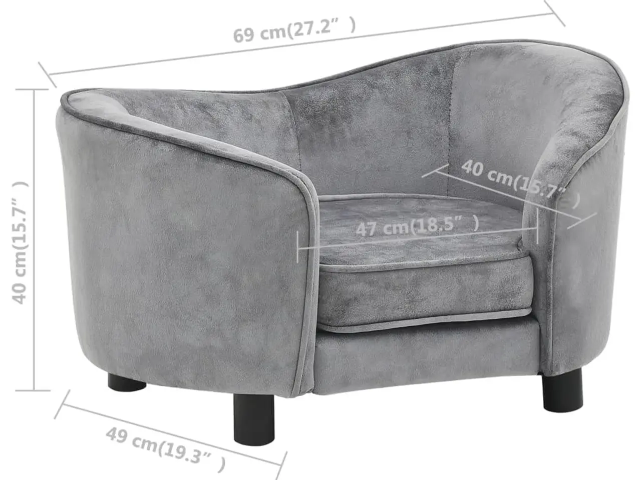Billede 9 - Hundesofa i plys 69 x 49 x 40 cm grå