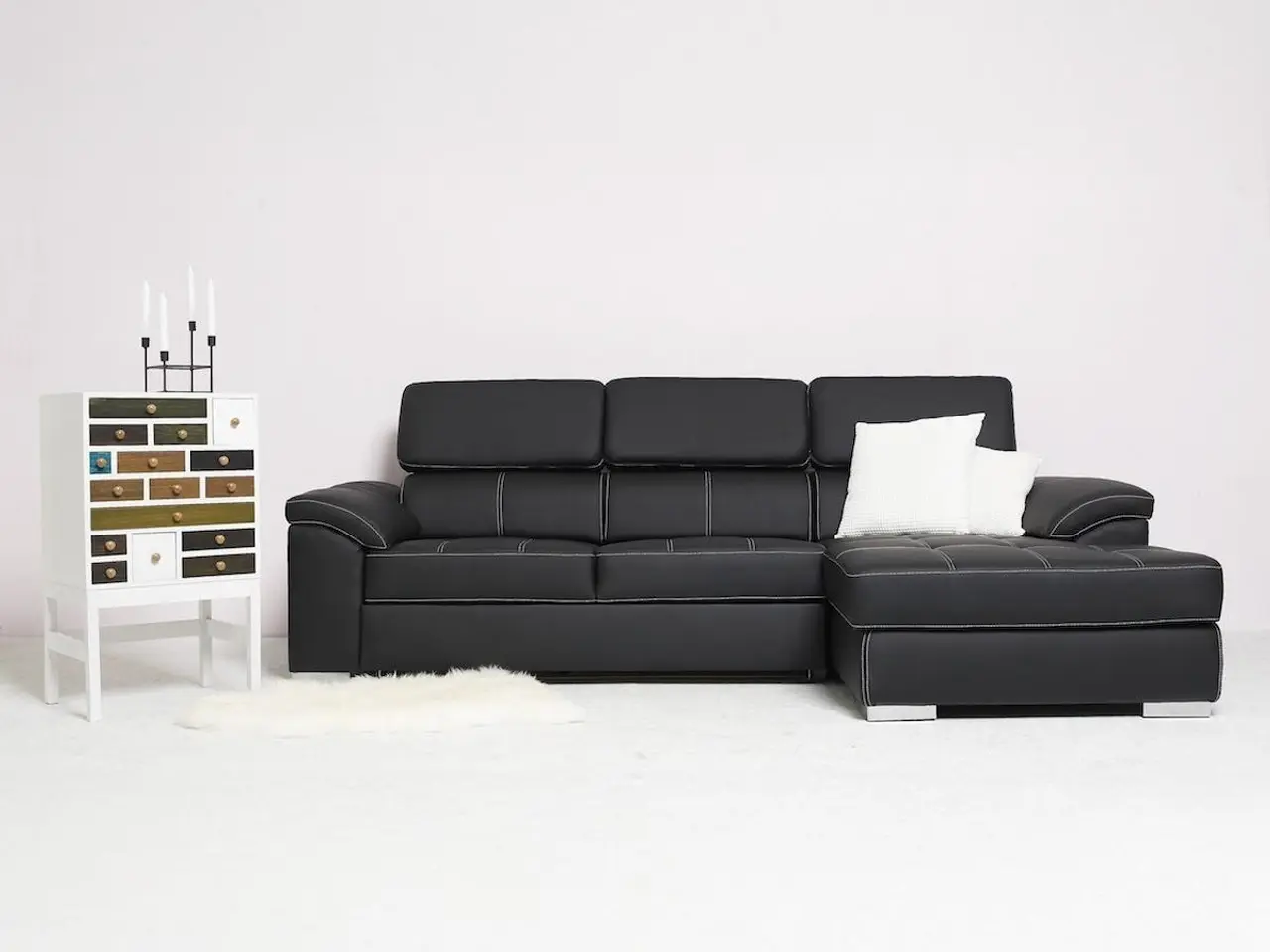 Billede 11 - Stitch sovesofa med chaiselong, højrevendt - sort PU læder og sengeudtræk