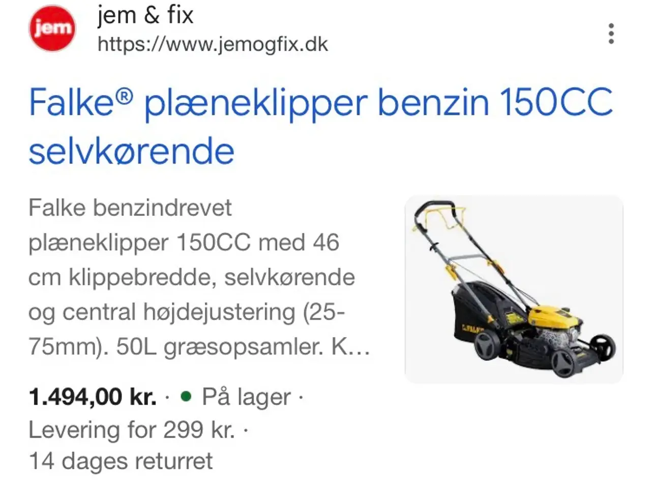 Billede 1 - Plæneklipper brugt Max 6 gange