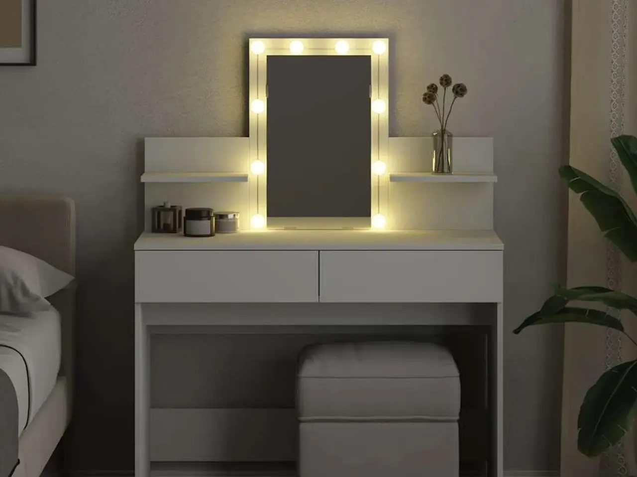 Billede 3 - Makeupbord med LED-lys 100x40x130 cm hvid