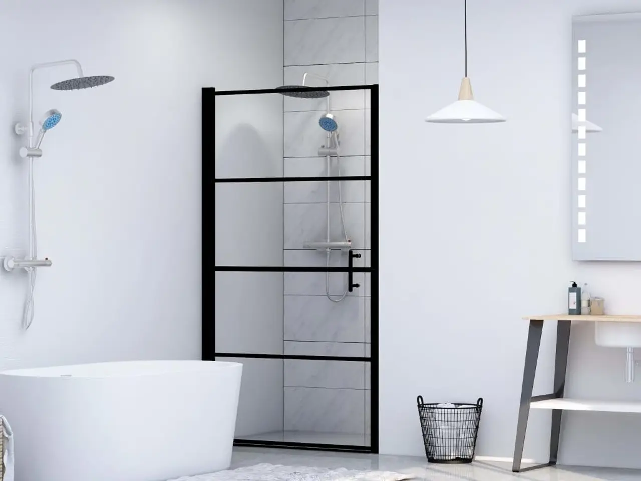 Billede 1 - Brusedør 91 x 195 cm - hærdet glas, sort profil