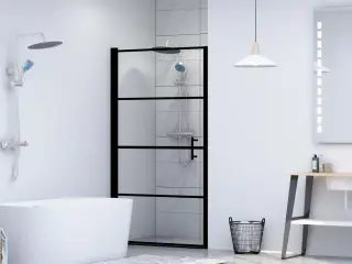 Brusedør 91 x 195 cm hærdet glas sort