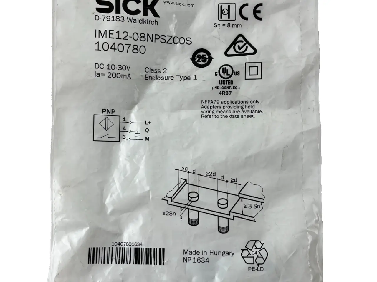 Billede 1 - SICK IME12-08NPSZC0S Proximity Sensor 8mm M12 PNP
