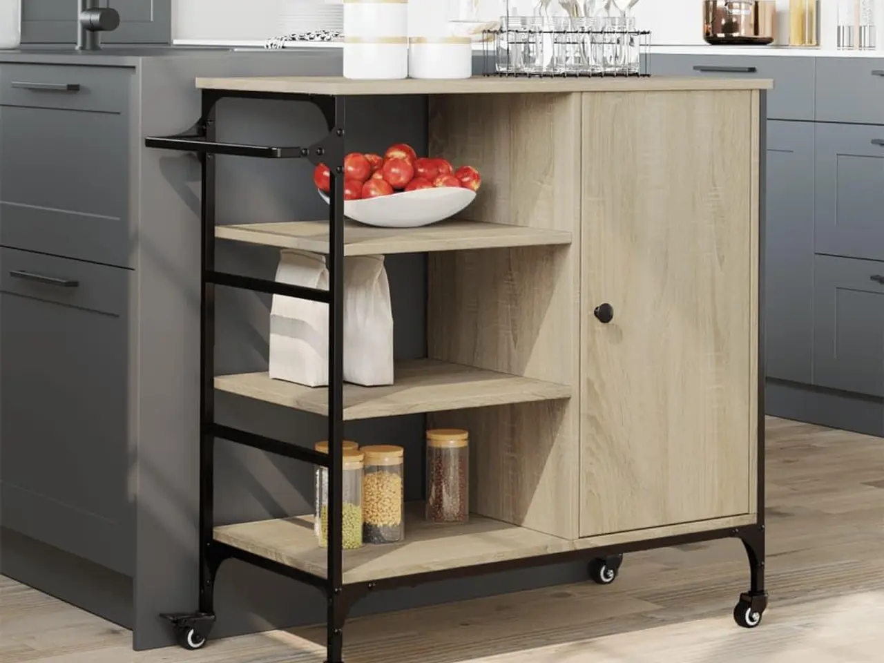 Billede 3 - Køkkenvogn 87,5x38,5x84,5 cm konstrueret træ sonoma-eg