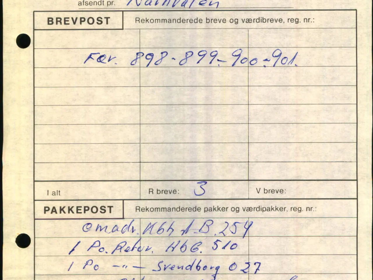 Billede 1 - Postliste - afsendt med Narvalen til Godthåb - Næringehavn - Grønlands Postvæsen