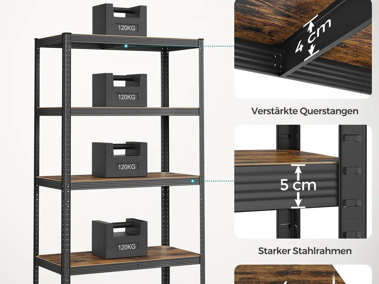 Billede 3 - Opbevaringsreol GLR050B11 - rustik brun-sort, 50 x 100 x 200 cm