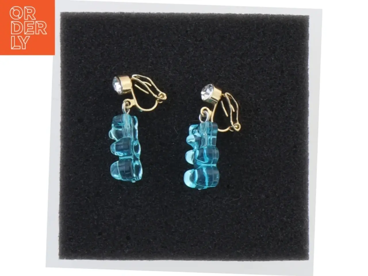 Billede 3 - Øreringe med blå bamsefigurer (str. 1,5 cm)