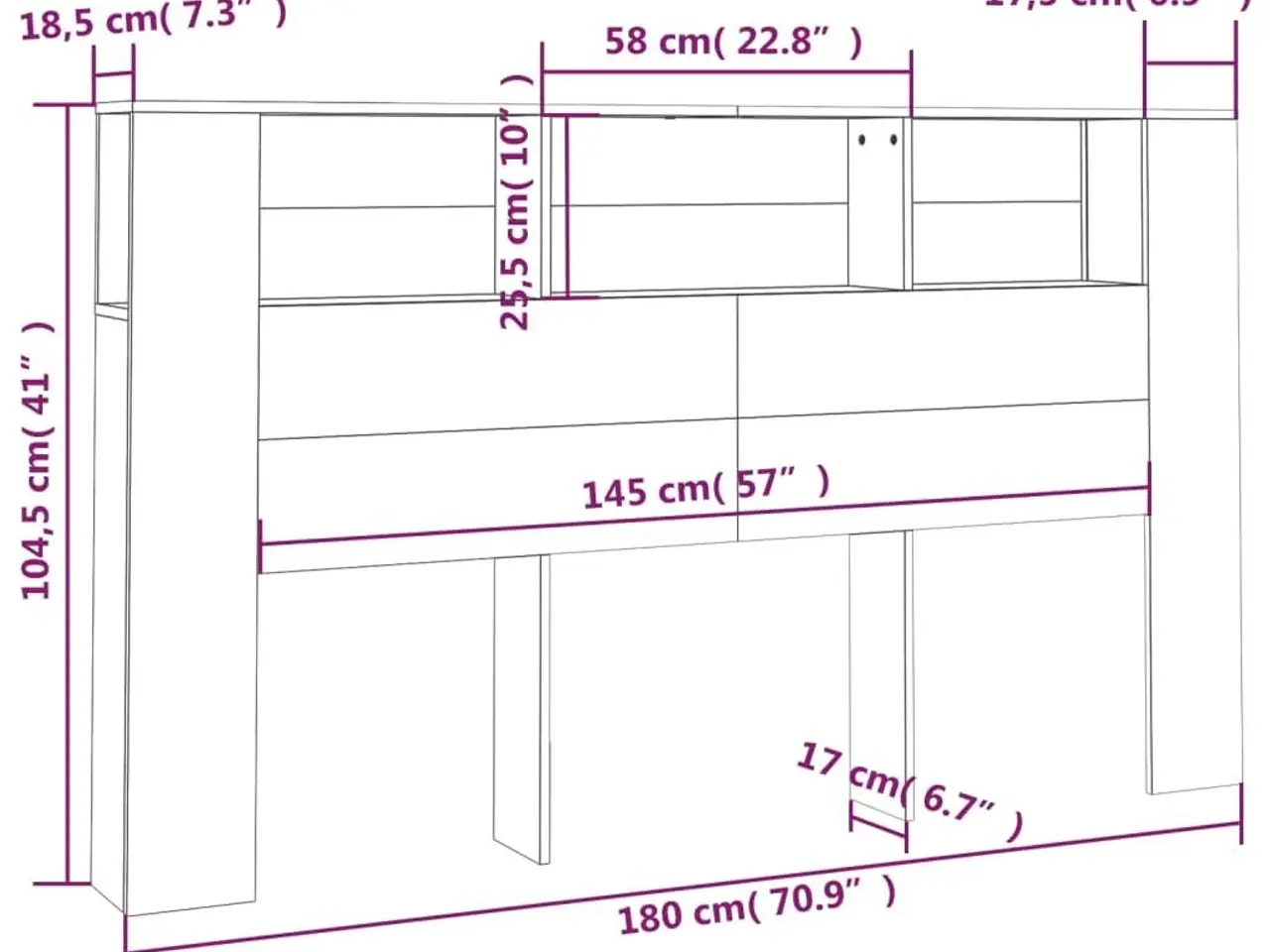 Billede 6 - Sengegavl med opbevaring 180×18,5×104,5 cm - hvid