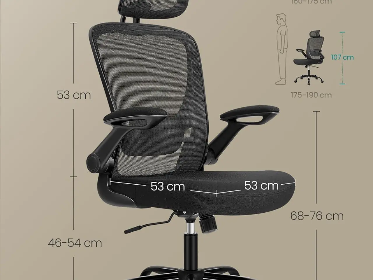 Billede 5 - Ergonomisk kontorstol OBN047B01 med nakkestøtte - Ink black