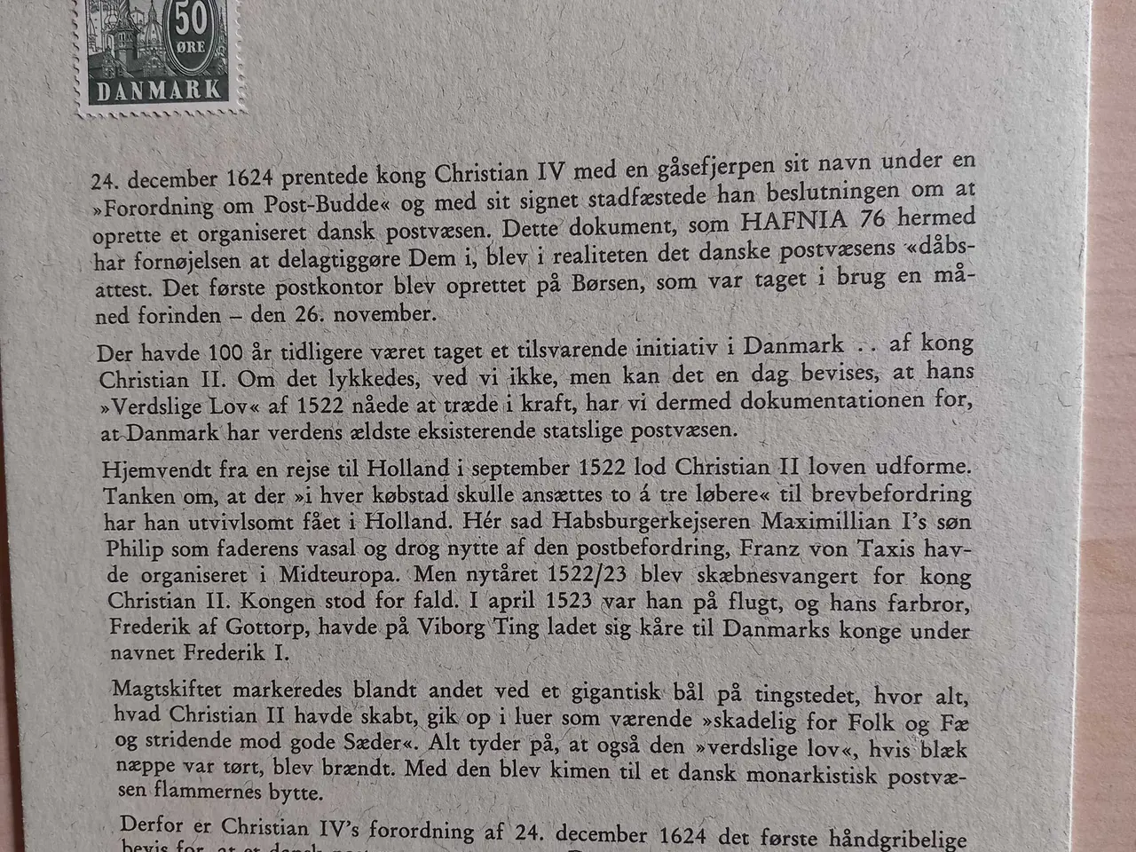 Billede 2 - Posthistorie. 24.12.1974 Post 350 år