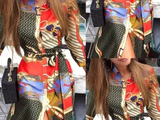 Kjole i smukt print. /Skøn lady silk:stør:M/38+M/L