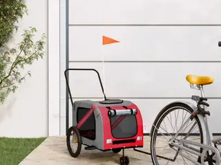 Cykeltrailer til kæledyr i oxfordstof og jern - rød/grå