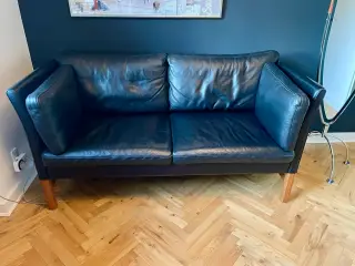 Lædersofa sort 2 1/2 pers.