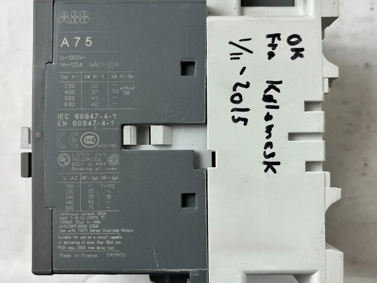 Billede 4 - ABB A75-30 kontaktor 3P 125A IEC 690V Motor