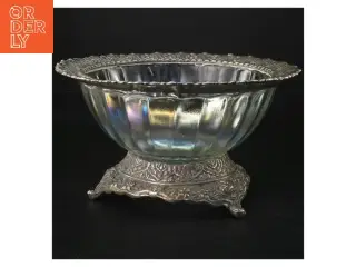 Iriseret glas skål med metalbase (str. Ø 21x12 cm)