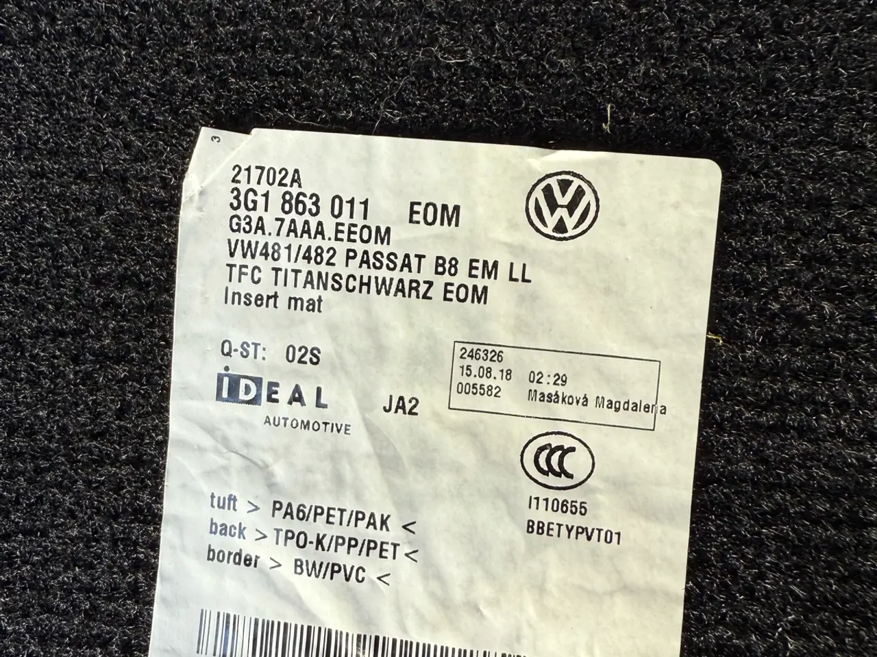 Billede 2 - Original VW bundmättesæt
