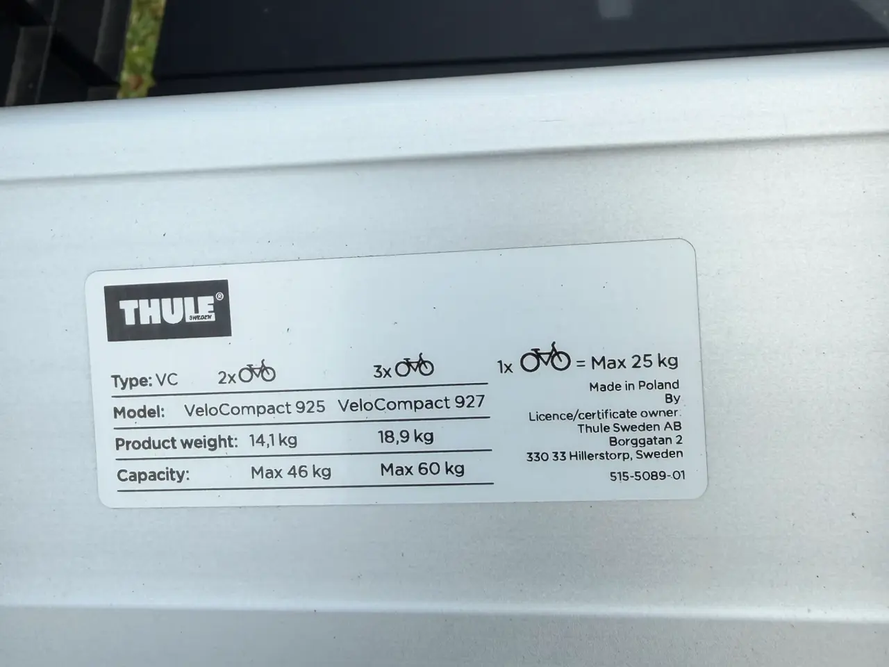 Billede 5 - Thule VeloCompact 925 Cykelholder til 2 MTB / EL c