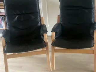 2 Stouby lænestole med sort skind hynde