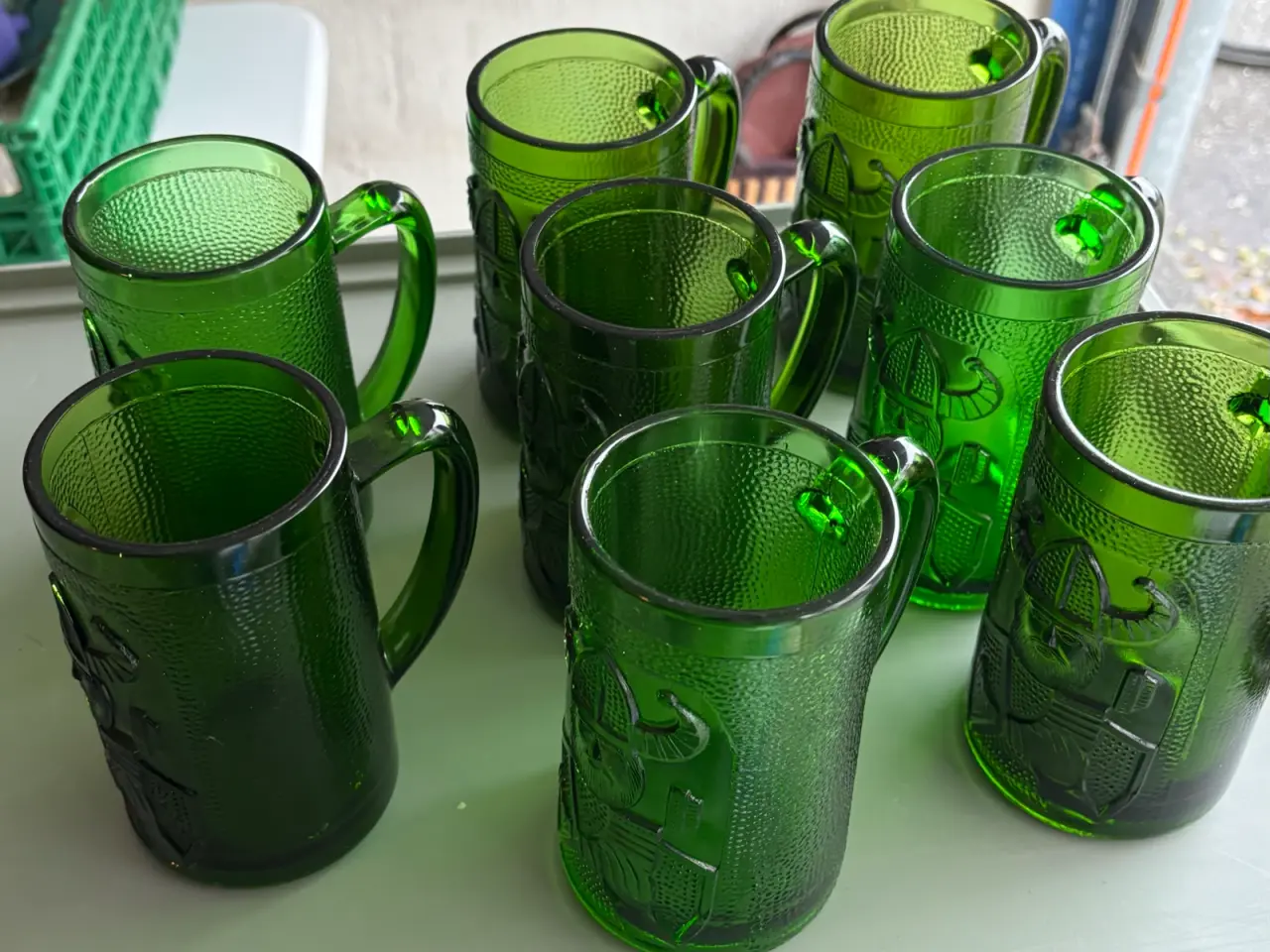 Billede 2 - 8 stk. retro Viking ølsejdler i flaskegrønt glas –