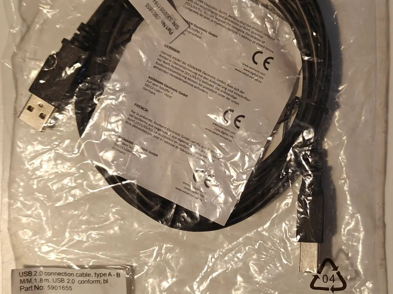 Billede 2 - 1,8m. USB-A to USB-B usb 2.0
