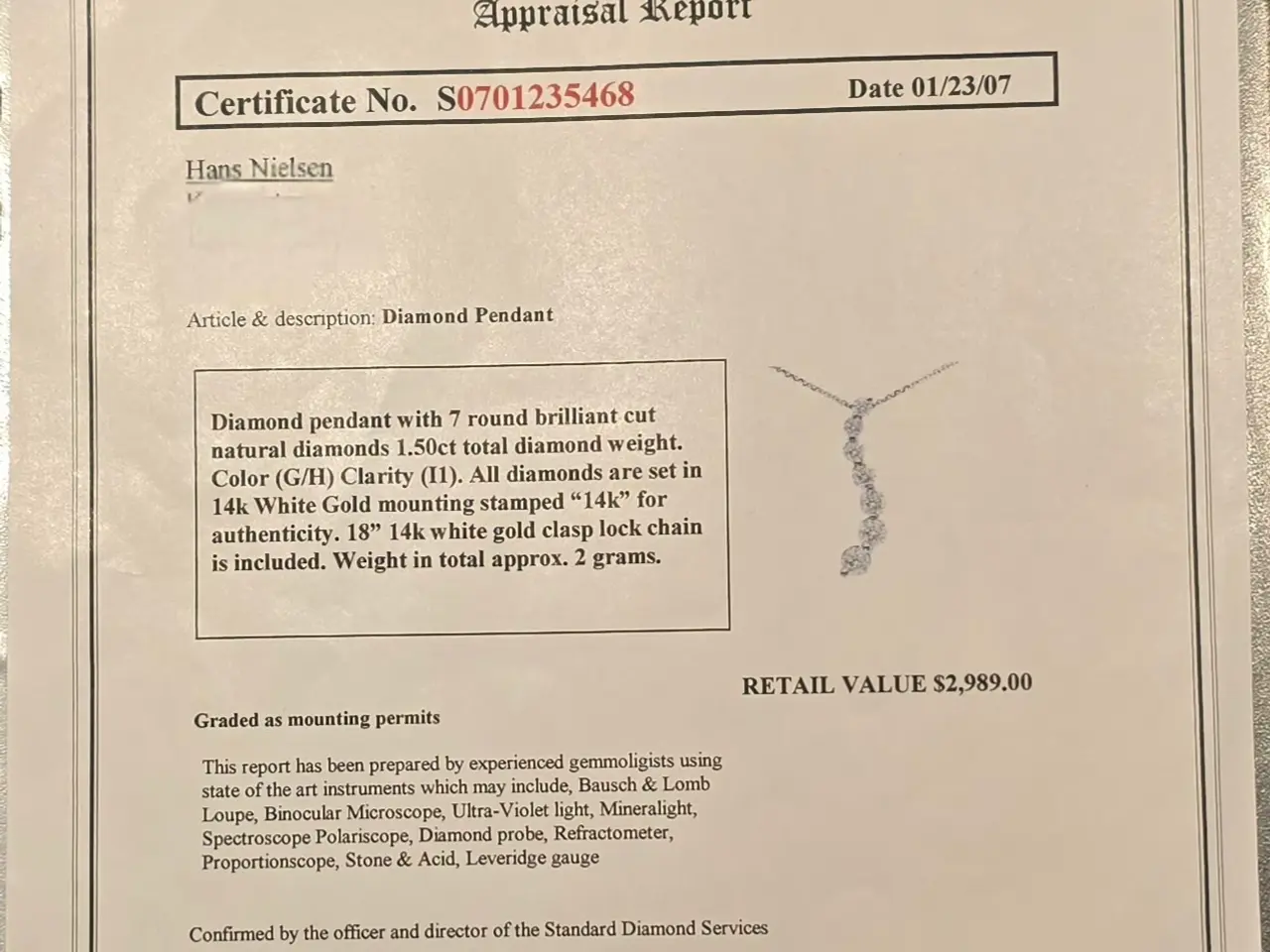 Billede 6 - 1,5 carat Diamant vedhæng, hvidguld