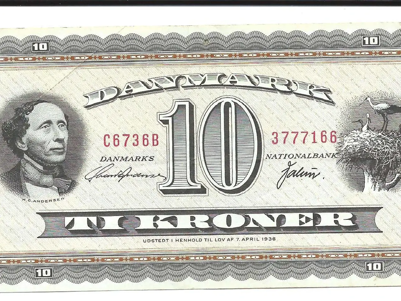 Billede 1 - Dansk Pengeseddel, 10,- H.C.Andersen