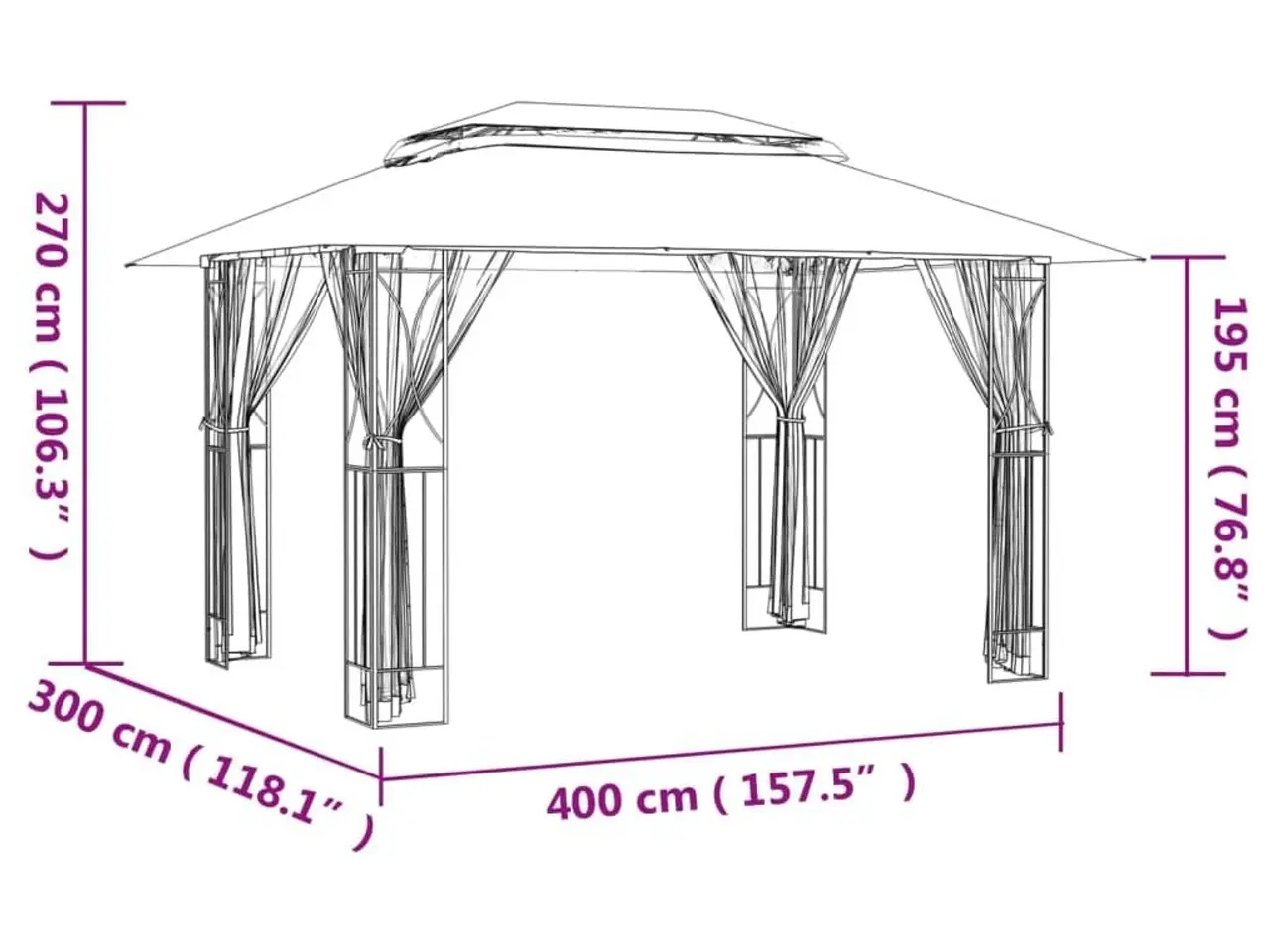 Billede 8 - Pavillon med sidevægge 400x300x270 cm stål antracitgrå