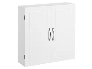 Vægskab badeværelsesskab med dobbeltlåger, justerbare hylder, 60 × 18 × 60 cm, nordisk mat hvid