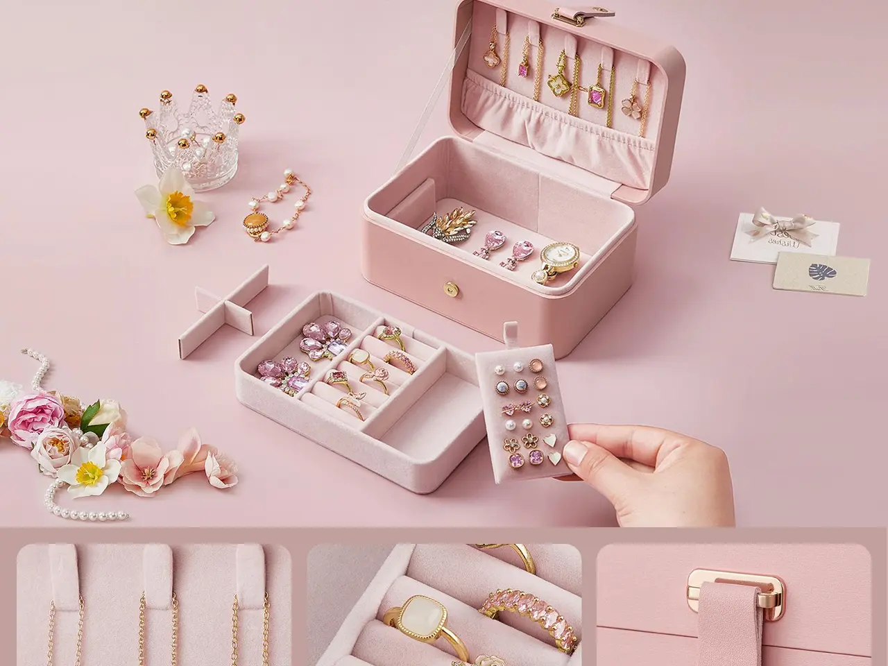 Billede 5 - Rejsesmykkeskrin i 2 lag - Jelly Pink