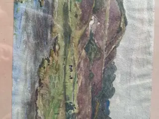 Original akvarel – landskab (signeret Lief Rafn)