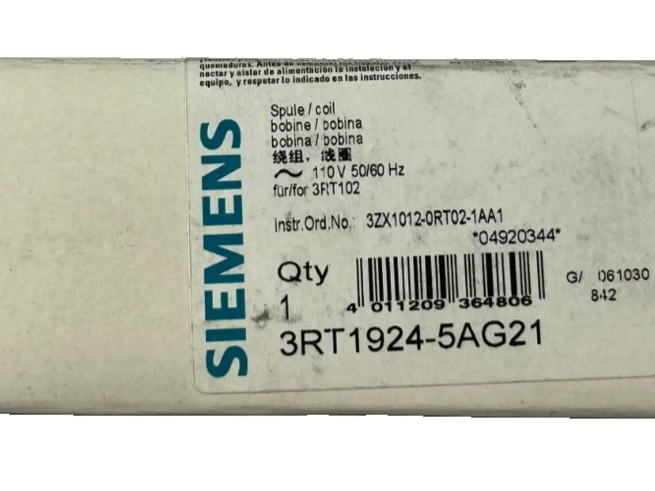 Billede 1 - Siemens 3RT1924-5AG21 SIRIUS kontaktor Coil 110V