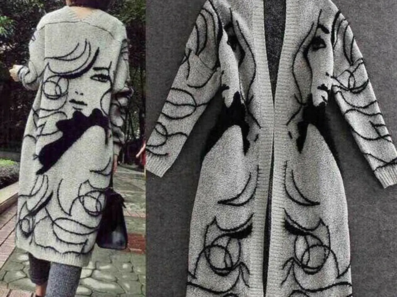 Billede 1 - Cardigan-Lang/motiv "Skønt dame ansigt"