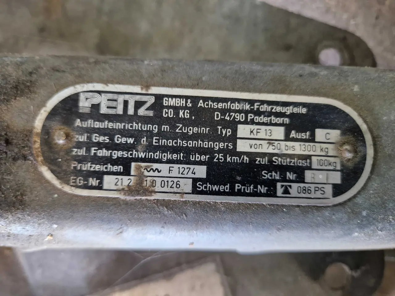Billede 2 - Peitz KF13 påløbsbremse til trailer 750-1300 kg