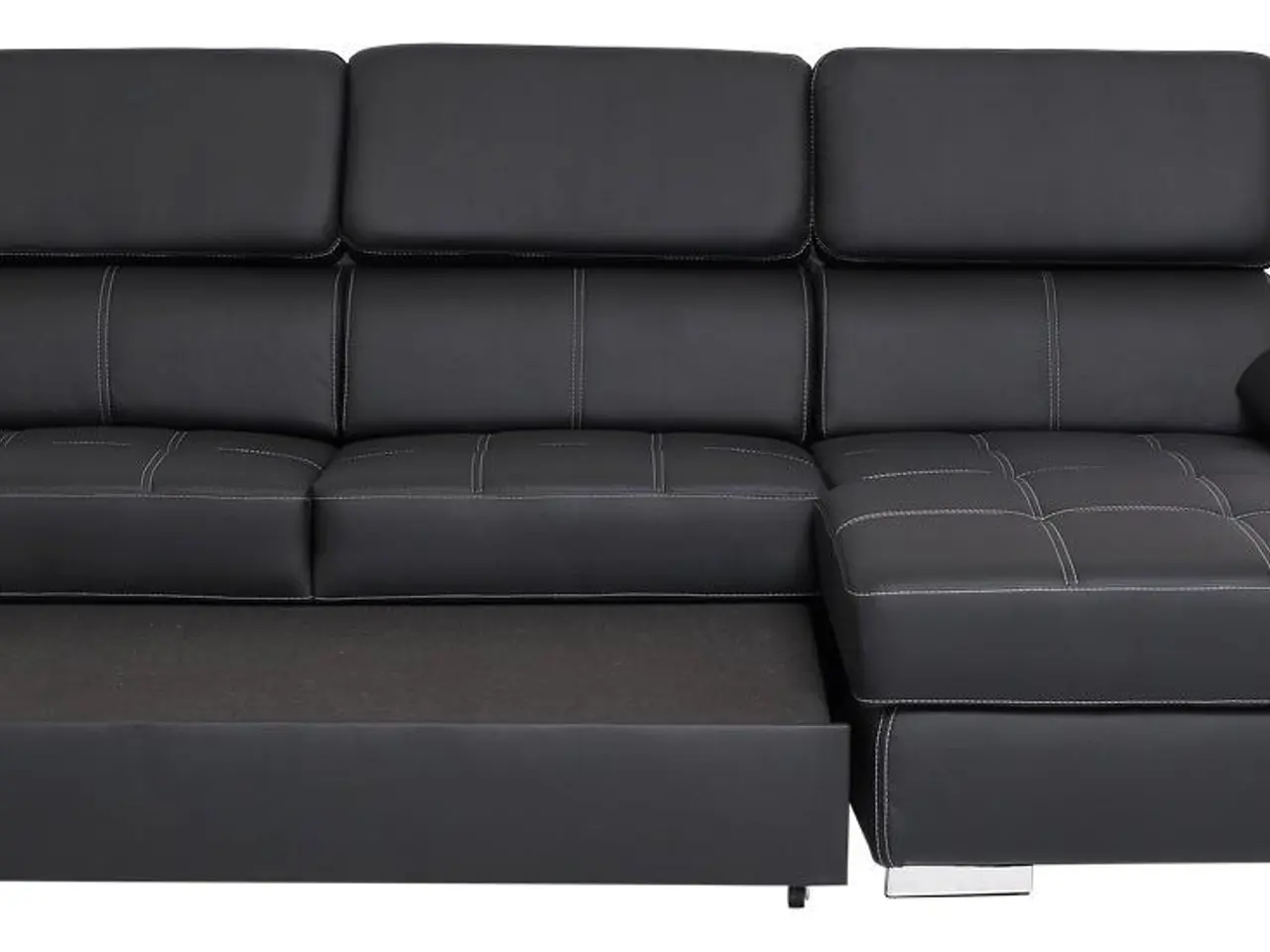 Billede 9 - Stitch sovesofa med chaiselong, højrevendt - sort PU læder og sengeudtræk