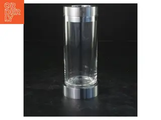 Cylindrisk glasbeholder med metalbånd (str. 15,5x7 cm)