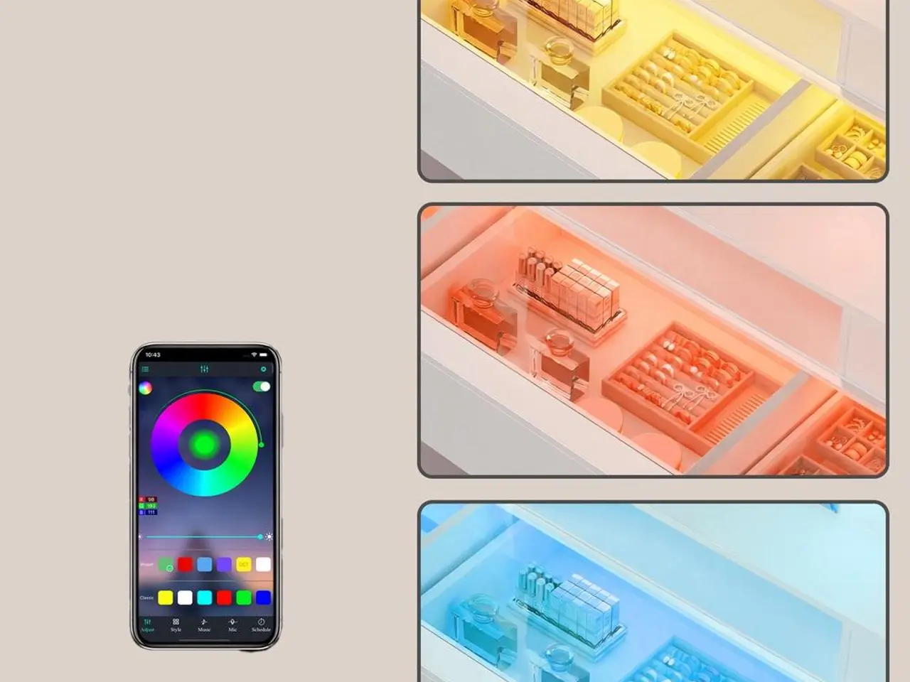 Billede 6 - Toiletbord med LED-spejl, RGB-belysning og glastop - hvid