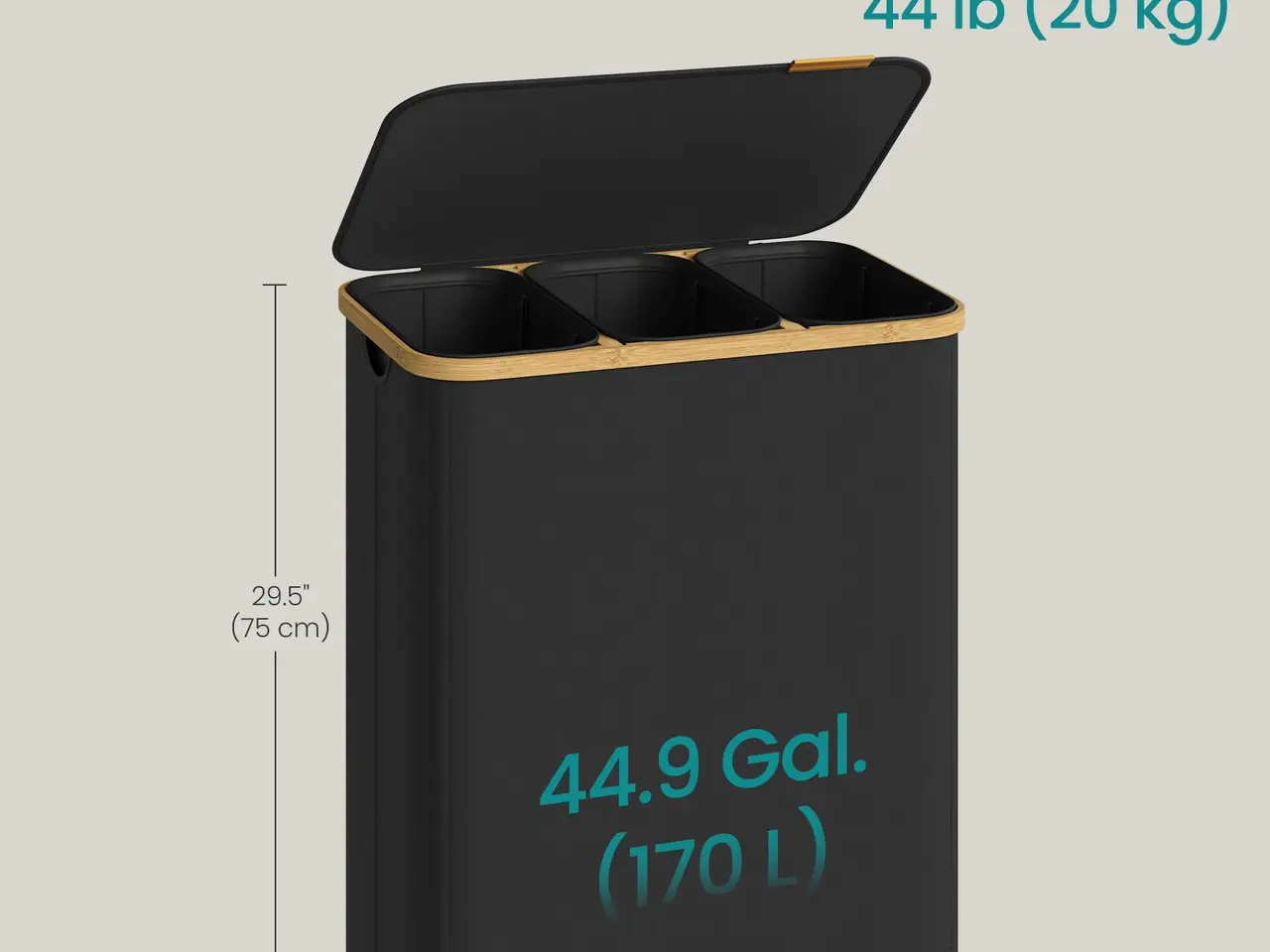 Billede 6 - Vasketøjskurv med låg og 3 rum 170 l - Ink Black